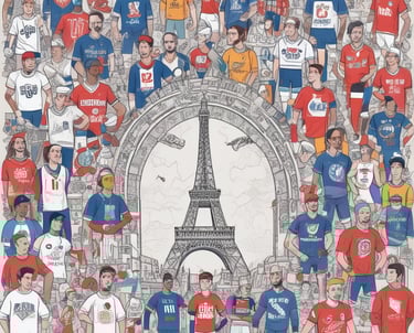 Several athletes in sports attire are on an outdoor sports field, interacting and smiling. One individual in the foreground waves with a friendly expression, while another stands beside her, also smiling. They wear protective goggles and gear associated with lacrosse. The background features indistinct figures in dark clothing against a backdrop of stadium seating.