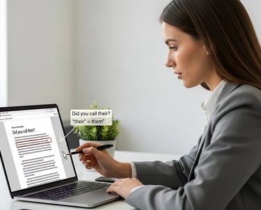 Editor reviewing manuscript for precision editing and publication readiness