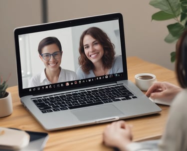 A large banner with the text 'Lembaga Psikologi Terapan DELTA' is displayed prominently. A logo and contact information are included, featuring a website, email address, and phone number. Below the banner, there are two potted plants placed on a black structure.