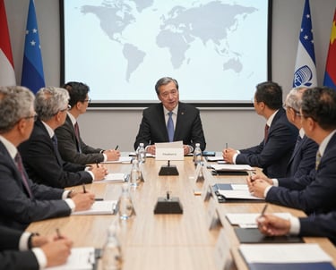 A hilltop installation with large white radar domes surrounded by a security fence. The sky is clear, and the landscape is mostly barren with some shrubbery.