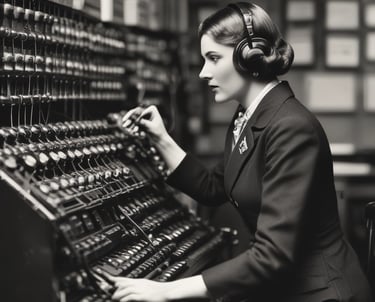 A small, white humanoid robot with blue accents, including eyes, mouth, and a circular badge with the letters 'AI' on its chest, is positioned in front of a blue laptop on a metallic surface. The robot has a simple, smooth design with two cylindrical arms and a small antenna on top.