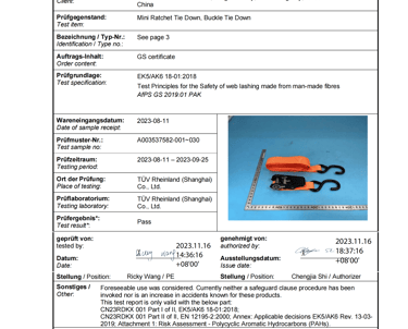 tie down certificate