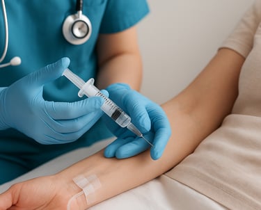 خدمات الحقن والعلاج نوفر خدمة إعطاء الحقن الوريدية والعضلية، ومتابعة جرعات الأدوية بزيارة منزلية آمن