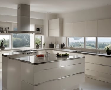 Bright, modern kitchen with custom cabinetry and sleek countertops installed.