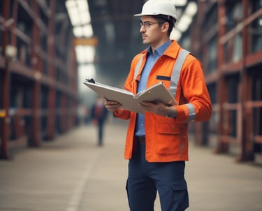 A professional engineer inspecting equipment for compliance.