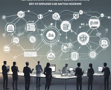 A modern workspace showcasing a team collaborating on marketing strategies.