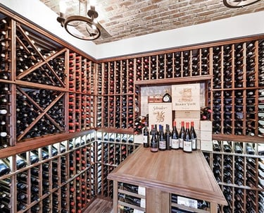 A wine cellar with multiple examples of wine bottle racking.