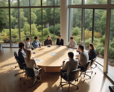 people around a conference table consulting eachother