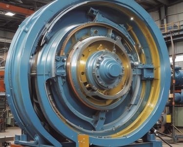 The image features a partially renovated interior space with ornate moldings and a large arched window with stained glass. Scaffolding and ladders are positioned throughout the area, along with painting supplies and construction equipment. The light coming through the window creates a contrast with the otherwise muted tones of the room.