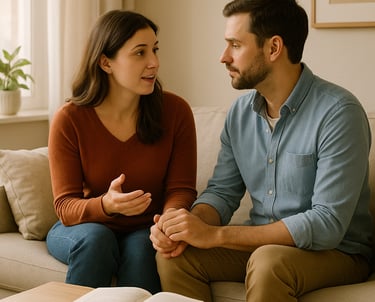 Pareja solucionando sus problemas tranquilos