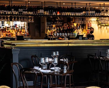 a bar with a bar and a bar with a bar stool