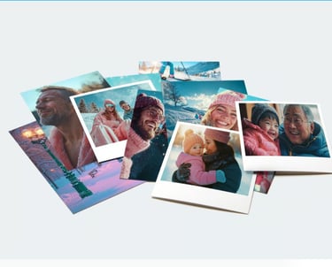 a group of photos of a family of four people