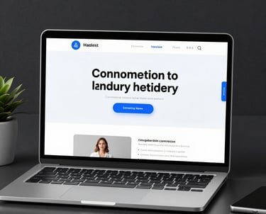 A sleek, modern landing page design on a laptop screen with vibrant call-to-action buttons.
