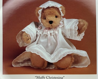 Muffy VanderBear teddy bear dressed in christening gown