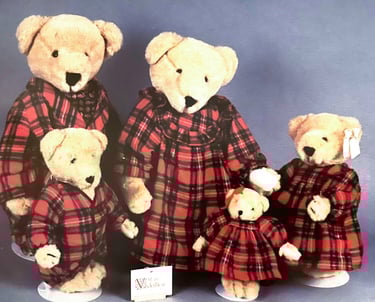 Muffy VanderBear Family teddy bears dressed in red & black buffalo plaid flannel nightwear