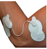 Photo of Painmaster patches on the outside of the elbow.