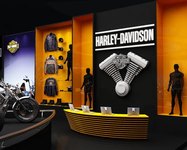 a display of a motorcycle with a motorcycle in the background