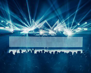 a large screen with a large screen in the middle of a stage
