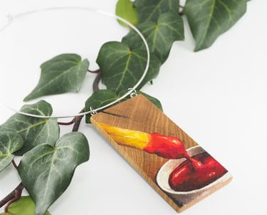 hand painted pendant with pommes frites and ketchup motif