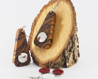 modular wooden earrings made from zebrano wood with 2 additional interchangeable studs