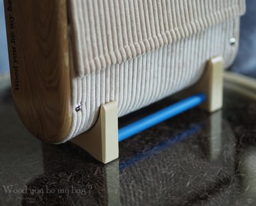 wooden bag on custom wooden display