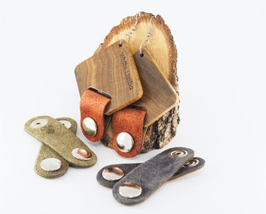 Modular wooden earrings with interchangeable  parts