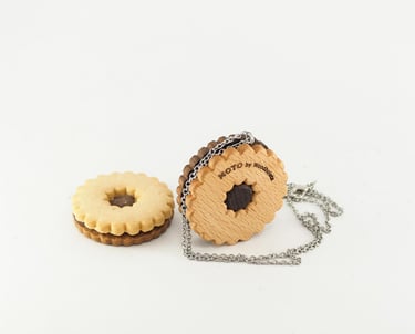 real cookie and cookie made from wood as necklace