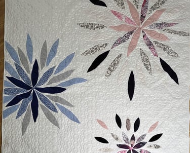 Memory quilt made from clothing and meaningful fabrics.