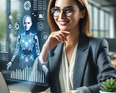 A woman looking at AI automation software that is helping her work