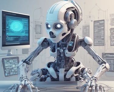 A group of people seated in a computer lab, each facing a desktop computer. The monitors display a website with text and colorful graphics. The room is dimly lit, with a presentation projected on a screen in the background. One person is holding a phone, and there are books or notebooks on the desk.