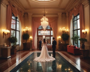 Eingangshalle in einem Brautpaar in einem romantischen Hotel