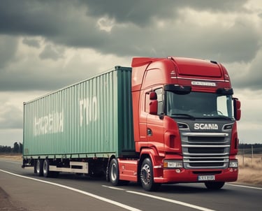 Yellow and white DHL freight containers are lined up on a train track under clear blue skies. Overhead electrical wires stretch across the scene, indicating a railway setting.