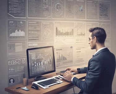 A digital dashboard displaying various analytics charts and graphs. There is a line graph showing user engagement over time on the left, a section with total revenue marked as $74K, and bar charts illustrating user statistics by region. The central section highlights users in the last 30 minutes, focusing on different countries such as the United States, Canada, India, Pakistan, and Brazil.