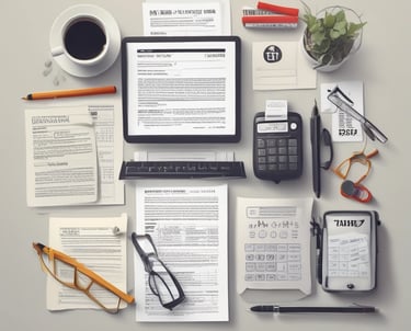 stack of papers flat lay photography