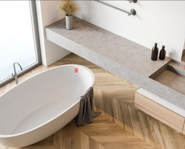 Vrijstaande bad, visgraat keramische parket 
