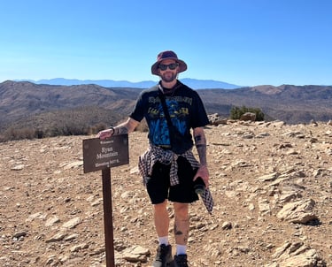 Stoke of Wellness about section. Man hiking a mountain.