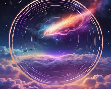 a bright purple and pink galaxy - like background with a bright orange and purple light