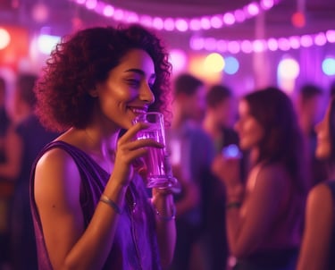 A vibrant nightlife scene with people enjoying entertainment and socializing.