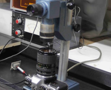 Test equipment in a Camera technicians' workshop