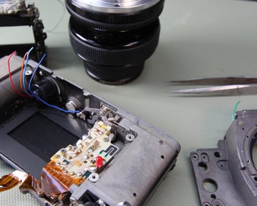 dismantled camera for repair