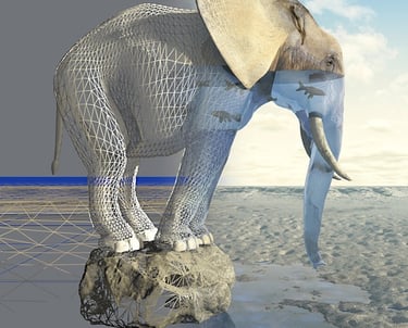 3D Elephant NFT – digital artwork showing wireframe and full render