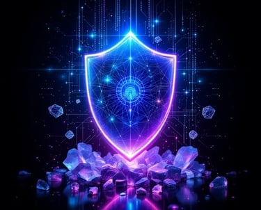Illustration representing secure blockchain investing, digital asset protection, and safe transactio
