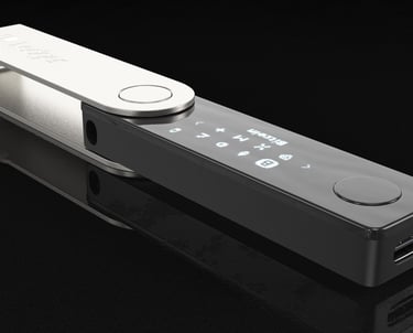 Ledger Nano X hardware wallet with Bluetooth connectivity, representing secure crypto storage."