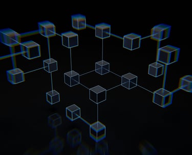 3D blockchain illustration showing decentralized finance concept.