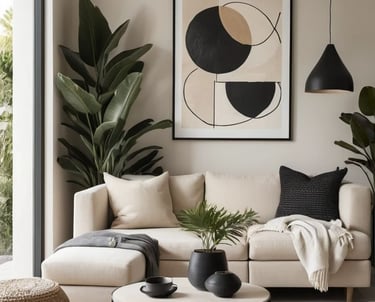 a living room with a couch and a large window