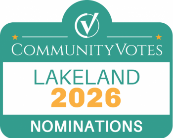 Community Votes Lakeland 2026 Nominations award logo in teal and white with gold stars.