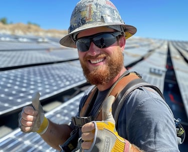 Homme sur le toit dans l'installation de panneaux solaires