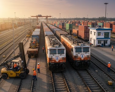 A dynamic view of an Indian freight train service in action..