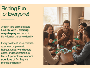 HOOKED! fishing card game with bass, trout, catfish cards – fun for all ages.
