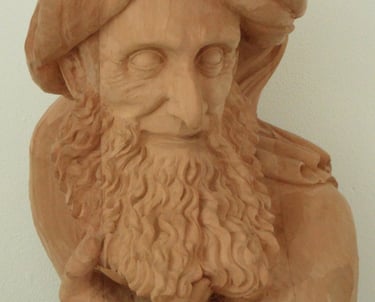 Wise Arab Man Sculpture in pear wood by Sarah Liptrot
